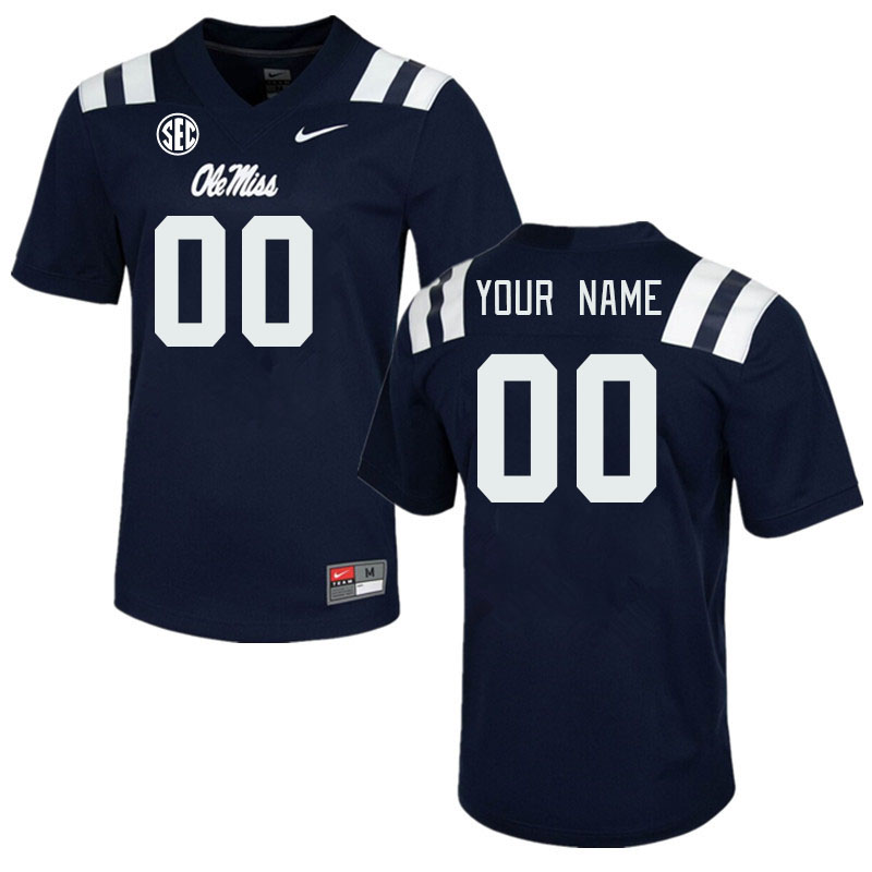 Custom Ole Miss Rebels Name And Number College Football Jerseys Stitched-Navy - Click Image to Close